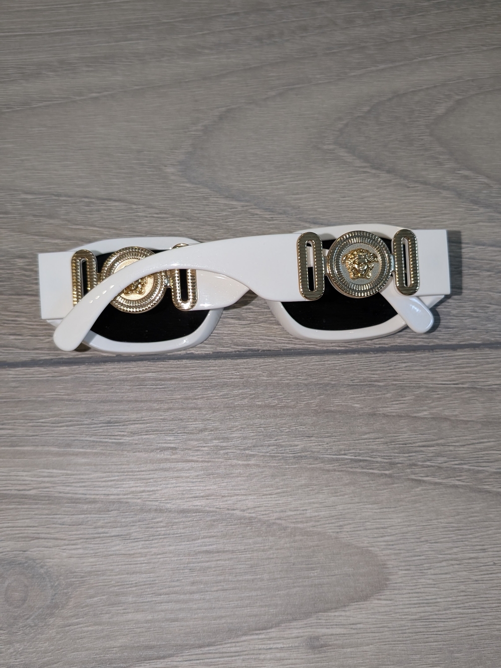 Versace White Sunglasses with Gold Medallion Details